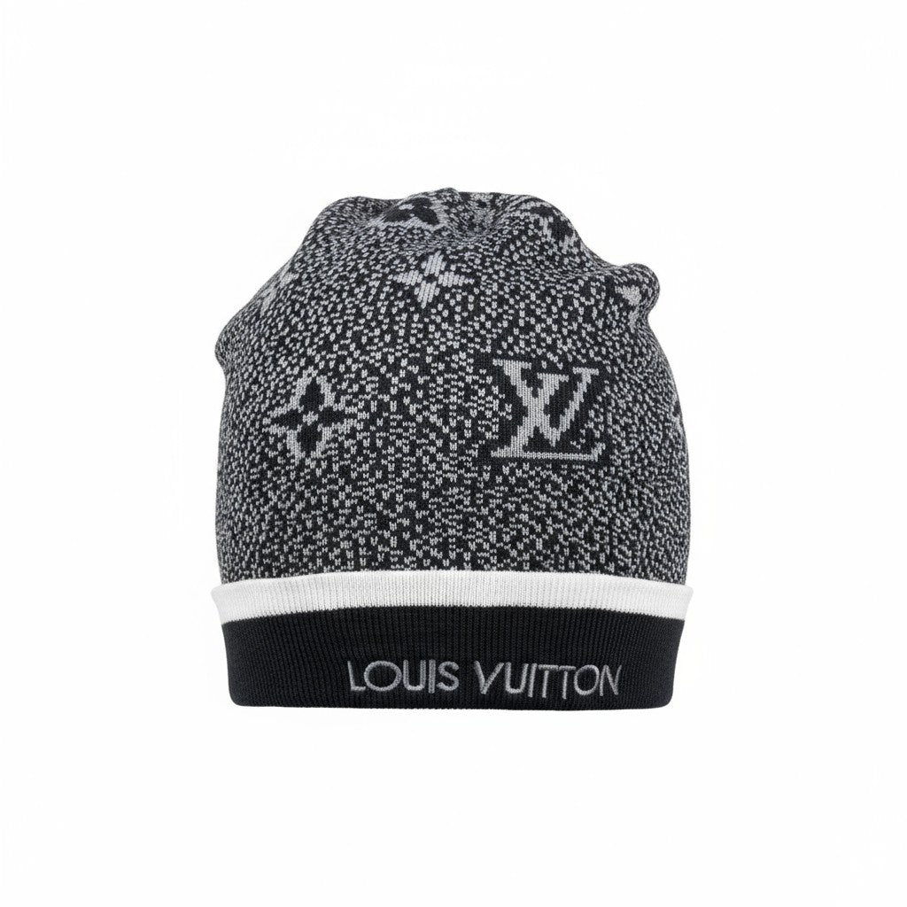 🖤 Louis Vuitton Monogram Black & White Beanie | Luxury Knit Winter Hat