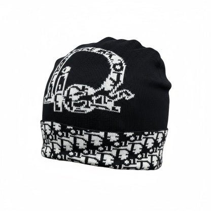 🖤 Dior Black Knit Beanie | Christian Dior Oversized “D” Logo Hat