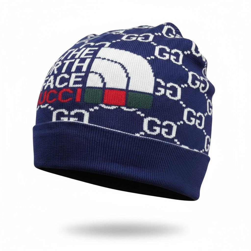 💙 Gucci x The North Face Monogram Knit Beanie | Navy Blue Limited Edition