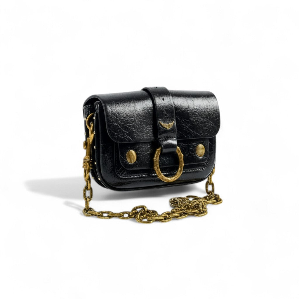 Zadig & Voltaire Black Leather Bag 🖤✨ | Gold Chain Strap – With Box 📦