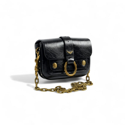 Zadig & Voltaire Black Leather Bag 🖤✨ | Gold Chain Strap – With Box 📦
