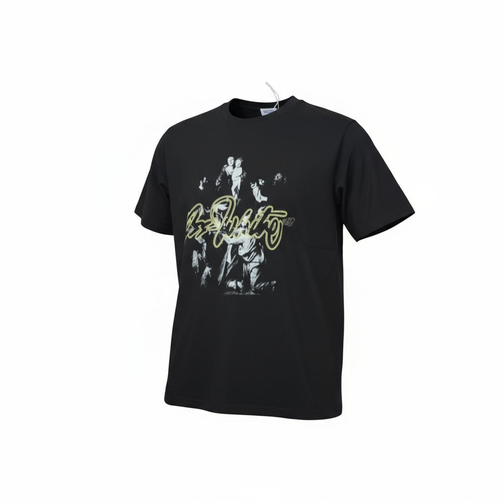 🎨 Off-White Baroque Art Graphic Tee – Black with Script Logo 🖤🖌️