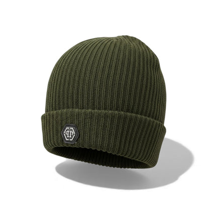 💀 Philipp Plein Army Green Beanie | Luxury Ribbed Knit Hat