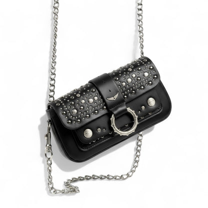 Zadig & Voltaire Black Studded Leather Bag 🖤🔥 | Silver Chain Strap – With Box 📦