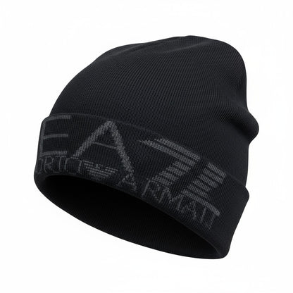🖤 EA7 Emporio Armani Black Beanie | Signature Logo Knit Hat