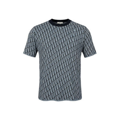Dior Oblique Jacquard Tee – Blue/Black All-Over Monogram Edition