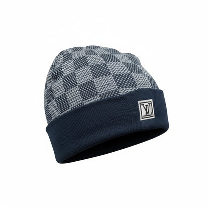 🩵 Louis Vuitton Damier Navy Beanie | Signature Check Knit Winter Hat