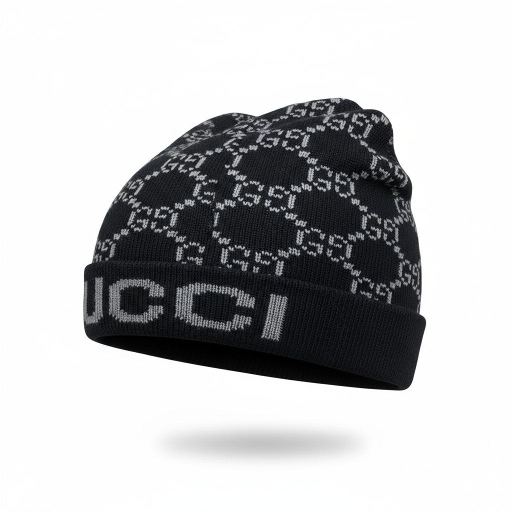 🖤 Gucci Monogram GG Knit Beanie | Black Luxury Winter Hat
