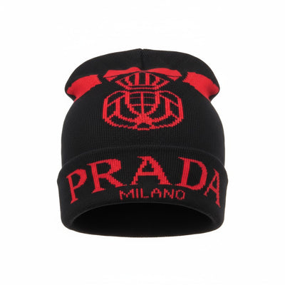 🔴 Prada Milano Black & Red Beanie | Luxury Streetwear Knit Hat