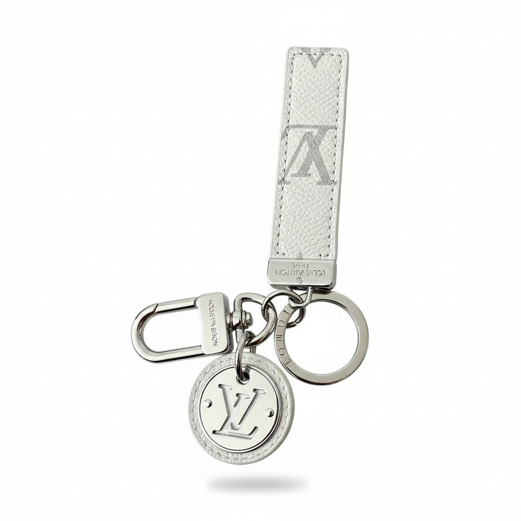 Louis Vuitton Monogram Keychain – White & Silver LV Logo Luxury Charm 🤍✨