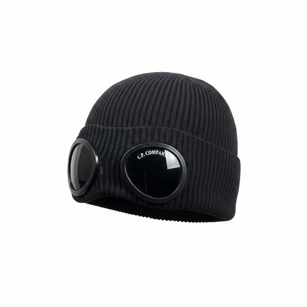 🖤 C.P. Company Goggle Beanie | Black Knit Winter Hat