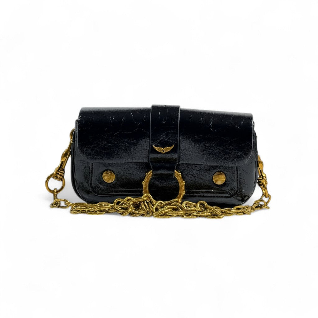Zadig & Voltaire Black Leather Bag 🖤✨ | Gold Chain Strap – With Box 📦