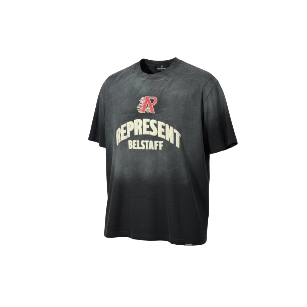 🔥 Represent x Belstaff “R Flames” Tee – Washed Black Collab Edition 🖤🔥