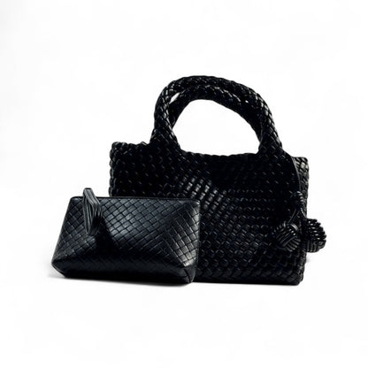 Bottega Veneta Black Woven Tote & Pouch Set 🖤✨ | Luxury Intrecciato Leather Handbag
