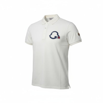 🤍 Moncler Classic Logo Polo – White with Navy Emblem & Sleeve Patch 🇮🇹✨