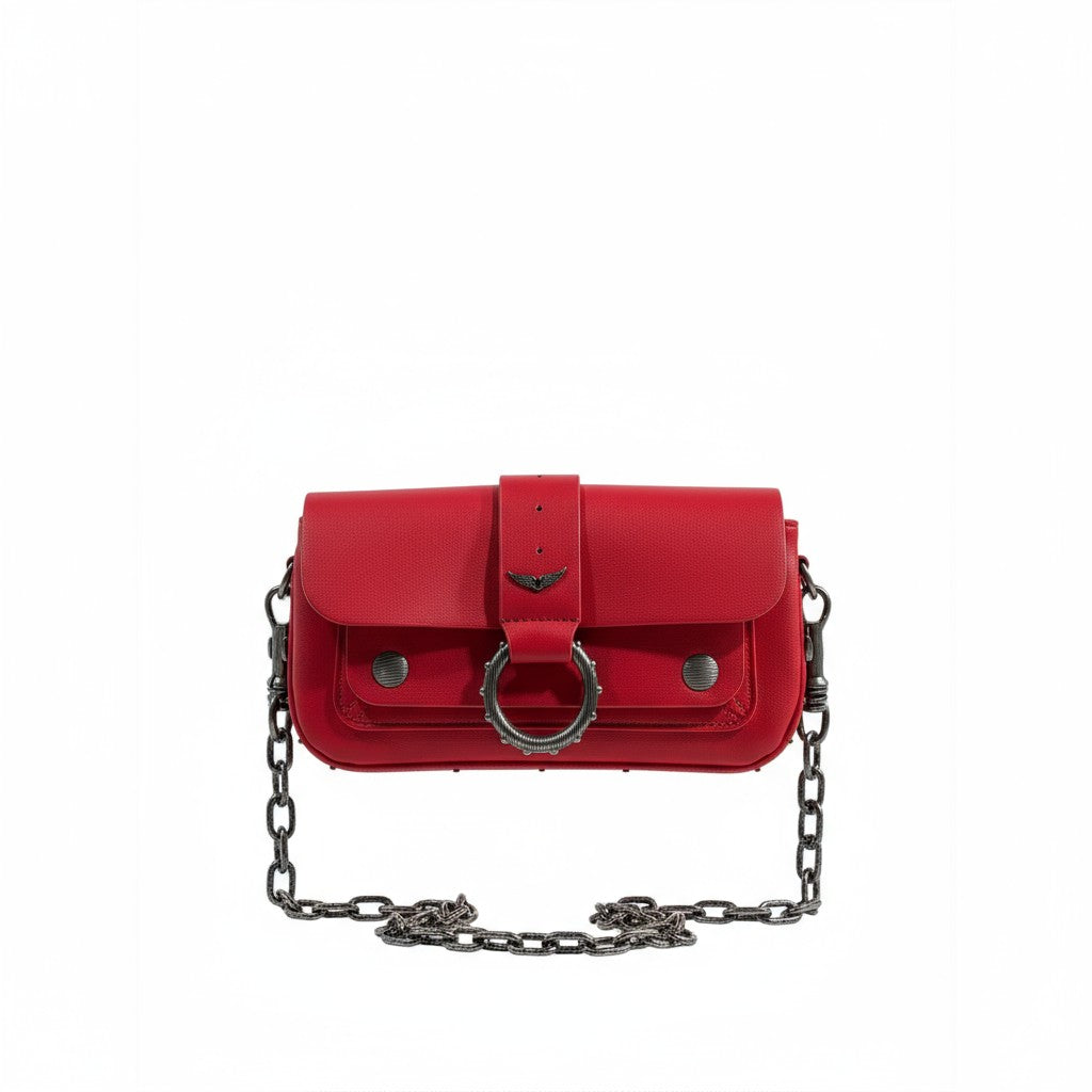 Zadig & Voltaire Red Studded Leather Bag ❤️🔥 | Chain Strap Statement Piece – With Box 📦