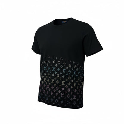 ✨ Louis Vuitton Monogram Crystal Gradient Tee – Black Rainbow Sparkle 🌈🖤