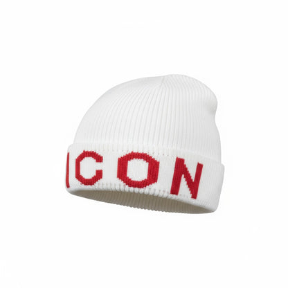🤍 Dsquared2 ICON White Beanie | Bold Red Logo Knit Hat