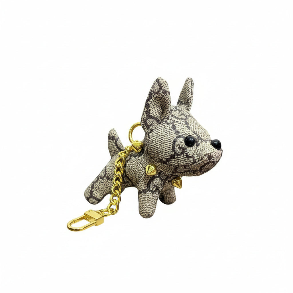 Gucci Designer Puppy Charm Keychain – Monogram Style with Gold Chain 🐶✨