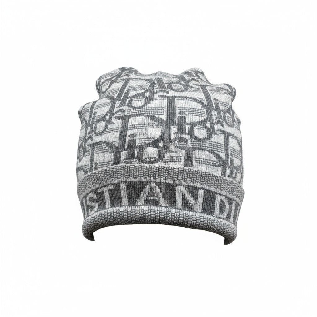 🩶 Dior Monogram Grey Beanie | Christian Dior Paris Knit Hat