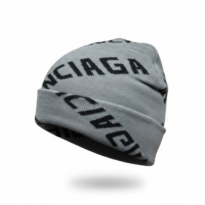 🩶 Balenciaga Grey Logo Beanie | All-Over Monogram Knit Hat