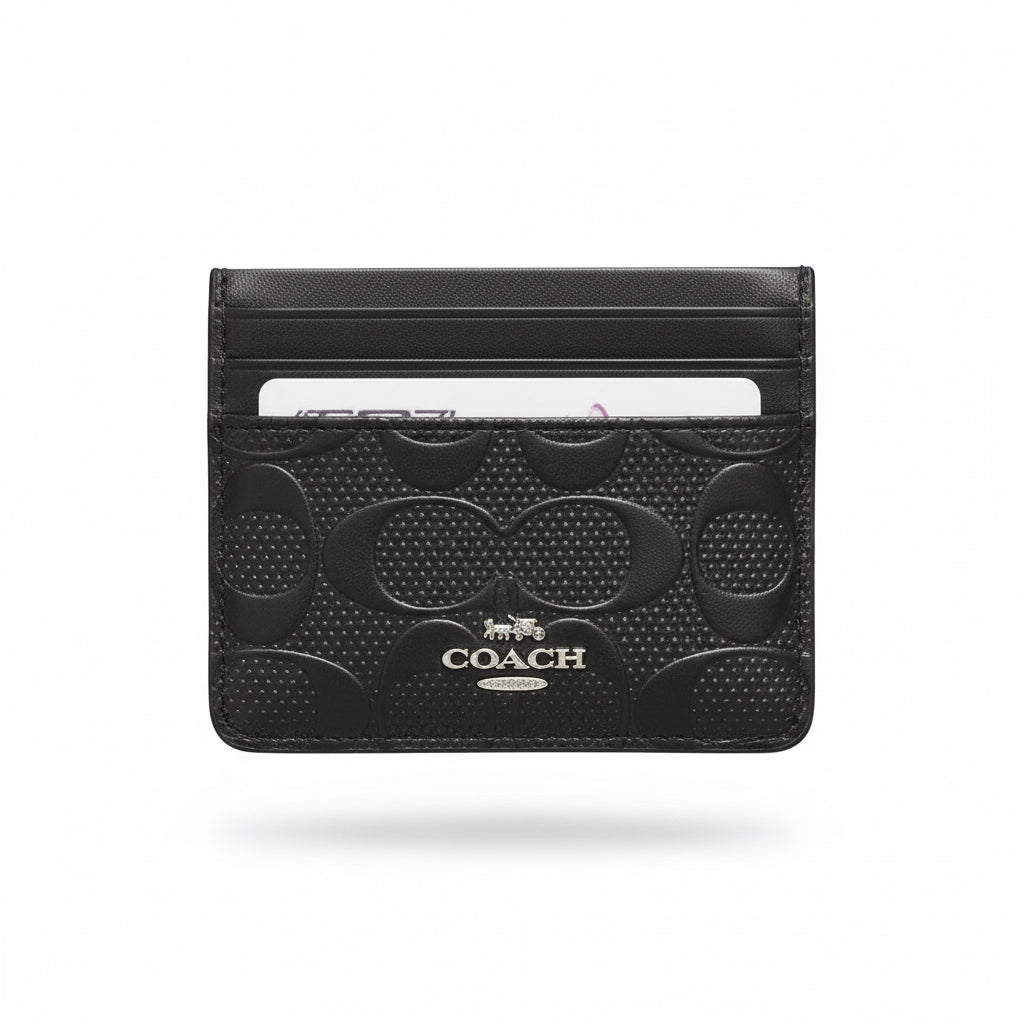 Coach Signature Slim Card Holder – Black Luxury Minimal Wallet 🖤✨