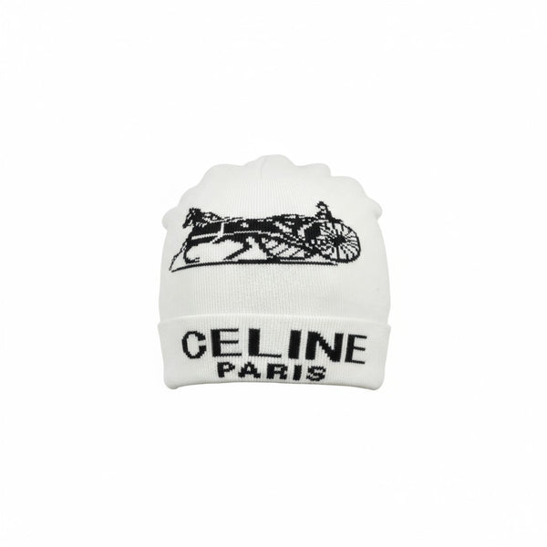 🤍 CELINE Paris White Beanie | Horse Carriage Logo Knit Hat
