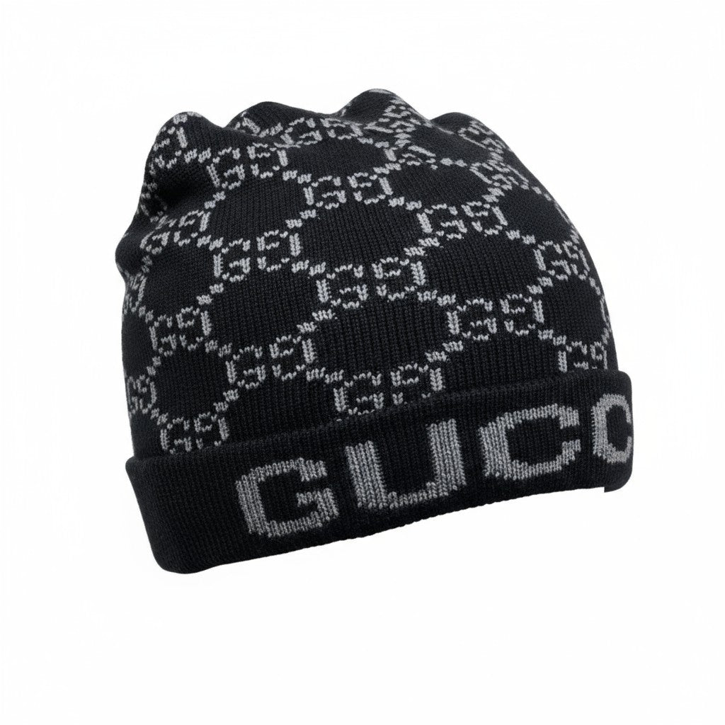 🖤 Gucci Monogram GG Knit Beanie | Black Luxury Winter Hat