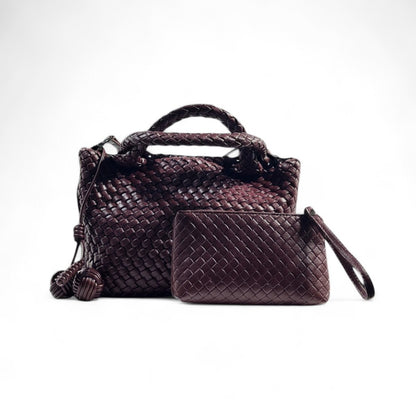 Bottega Veneta BurgundyWoven Tote & Pouch Set 🍷✨ | Luxury Intrecciato Leather Bag