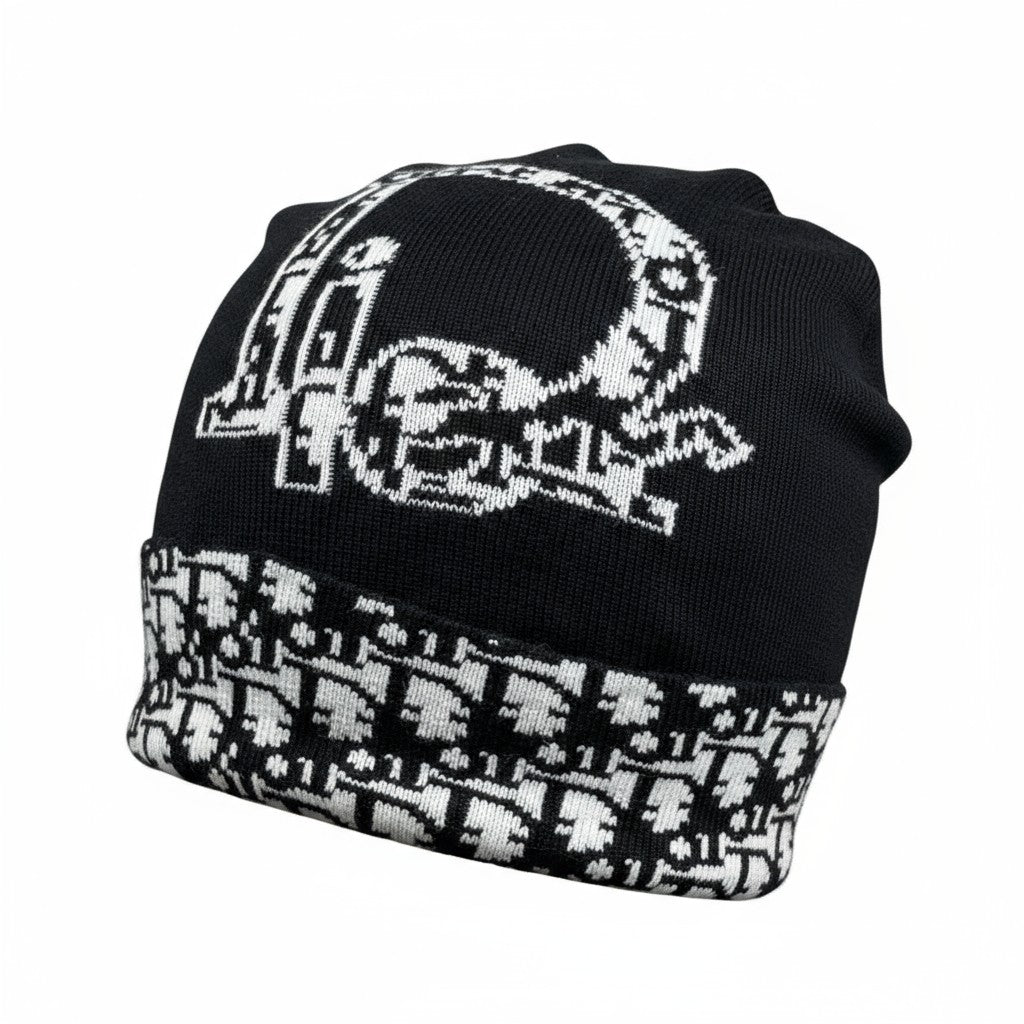 🖤 Dior Black Knit Beanie | Christian Dior Oversized “D” Logo Hat