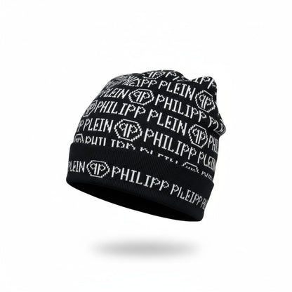 🖤 Philipp Plein Monogram Black Beanie | All-Over Logo Luxury Knit Hat
