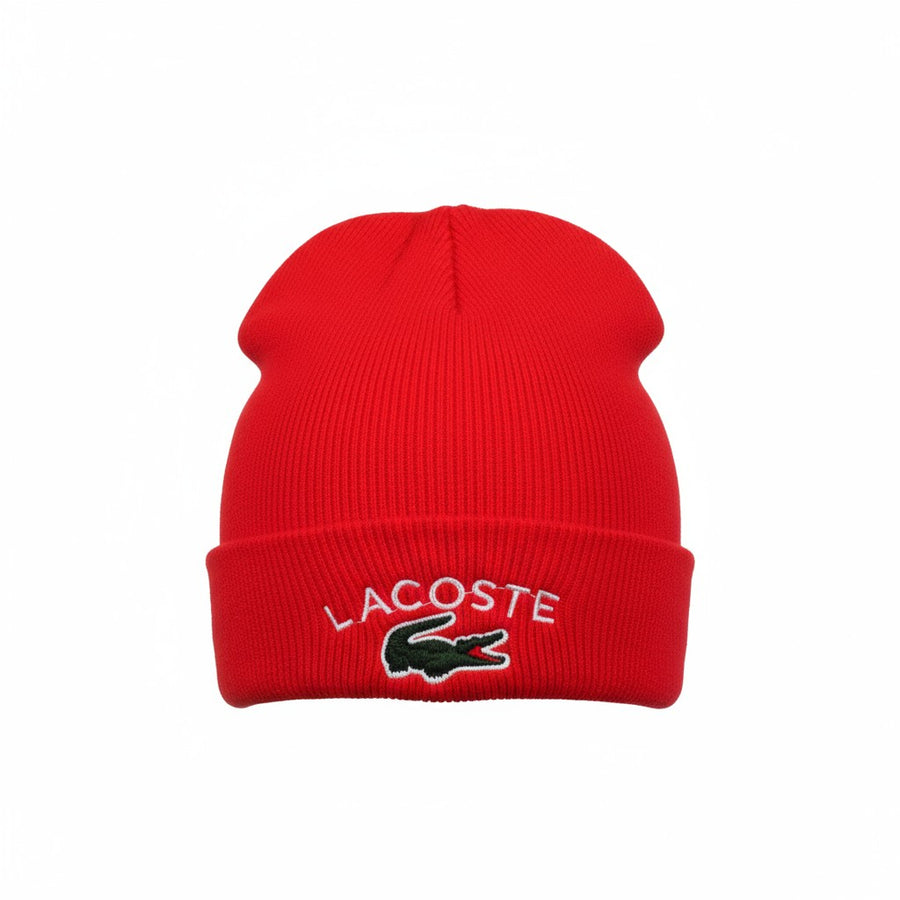 Lacoste Ribbed Beanie — Red