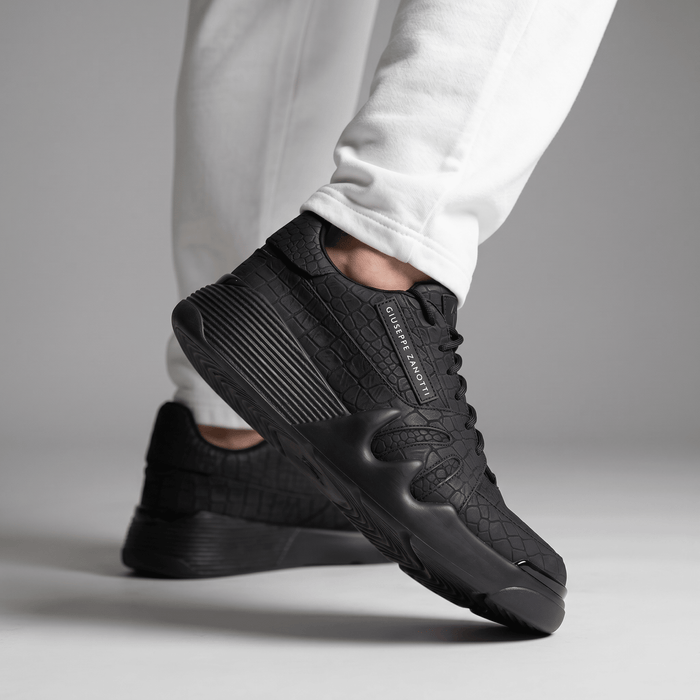 Giuseppe Zanotti Croc-Effect Sneakers — Black