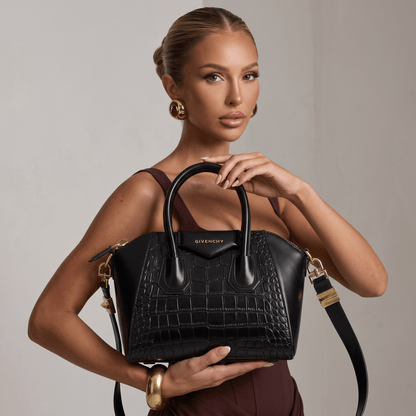Givenchy Croc - Embossed Black Leather Handbag – Luxury Statement Piece 🖤✨ - MASTERPIECE
