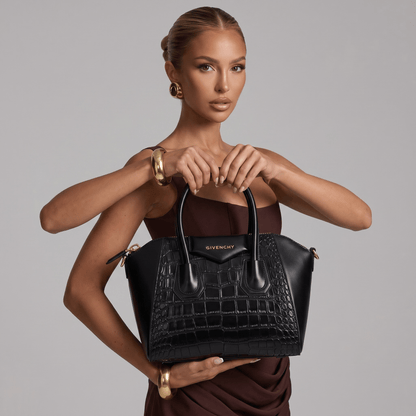 Givenchy Croc - Embossed Black Leather Handbag – Luxury Statement Piece 🖤✨ - MASTERPIECE