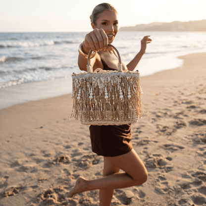 ✨ Gold Pearl Fringe Straw Handbag | Luxury Resort Glam Beach Bag 🤍 - MASTERPIECE