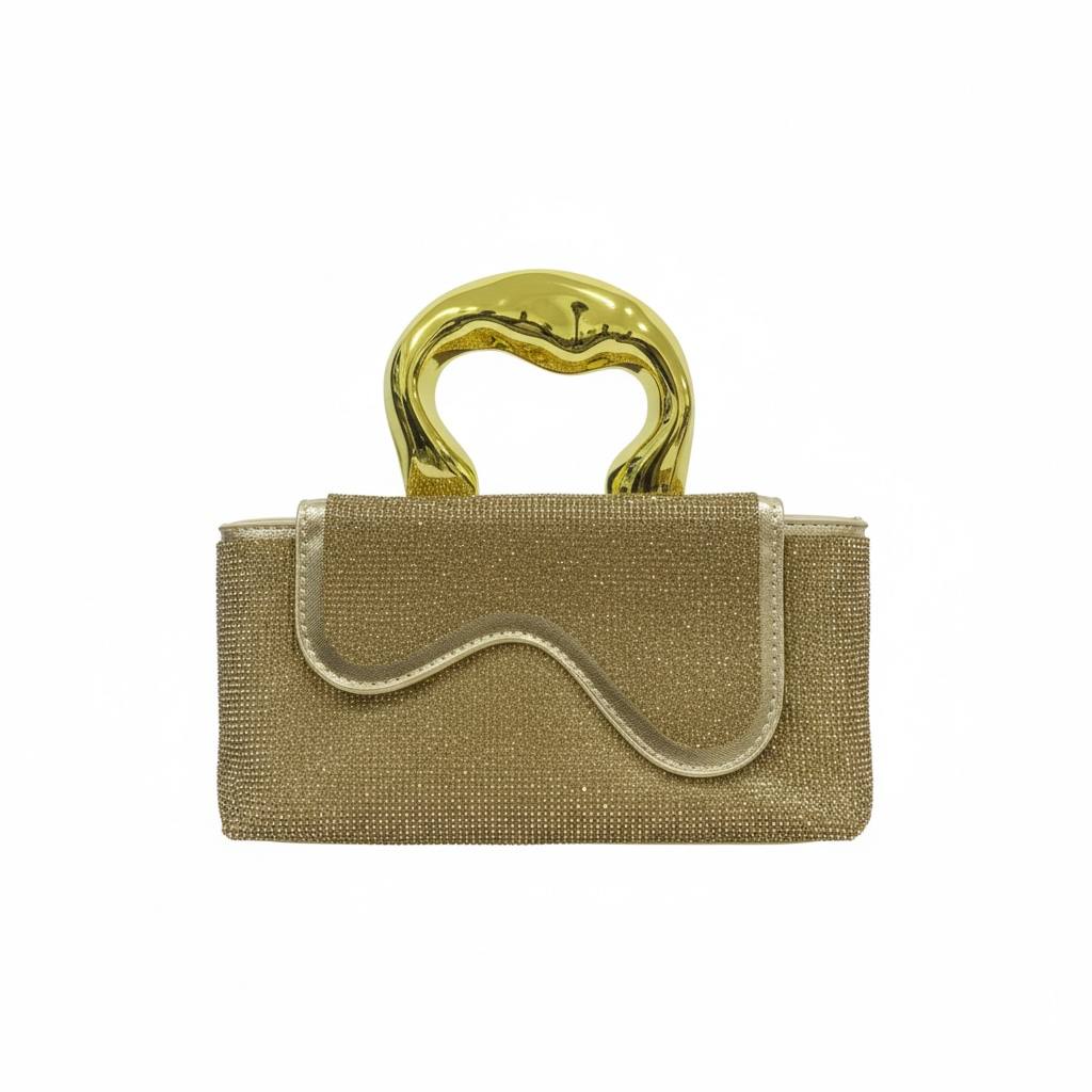 Golden Sculpted Crystal Clutch ✨💛 | Metallic Handle Luxury Evening Bag - MASTERPIECE