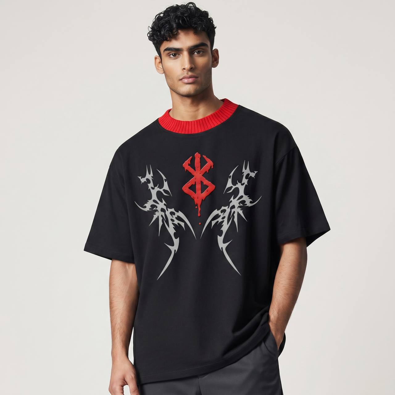 Gothic Tribal Oversized T-Shirt – Black & Red Edition 🖤🔥 - MASTERPIECE