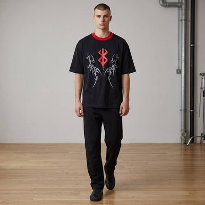 Gothic Tribal Oversized T-Shirt – Black & Red Edition 🖤🔥 - MASTERPIECE