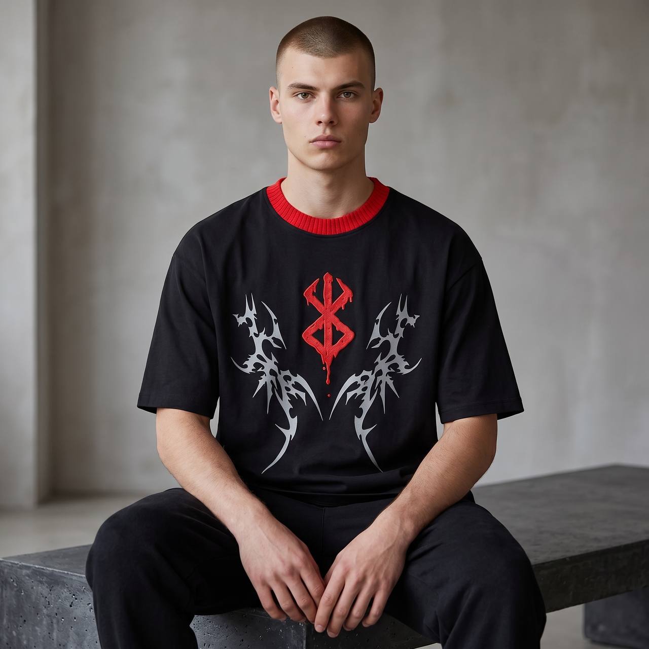 Gothic Tribal Oversized T-Shirt – Black & Red Edition 🖤🔥 - MASTERPIECE