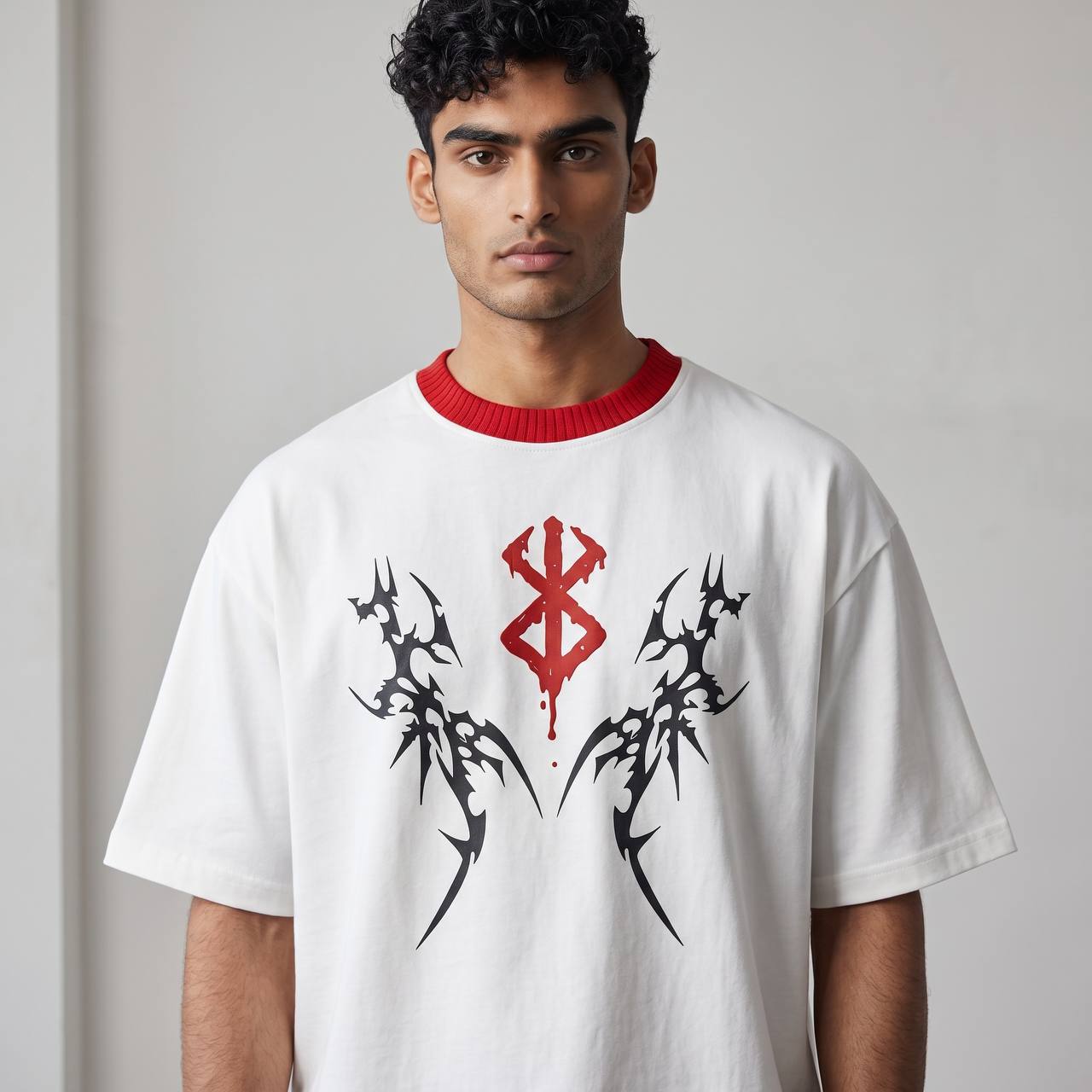 Gothic Tribal Oversized T-Shirt – White & Red Edition 🔥⚡ - MASTERPIECE