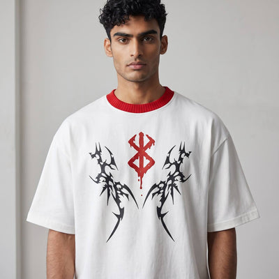 Gothic Tribal Oversized T-Shirt – White & Red Edition 🔥⚡ - MASTERPIECE