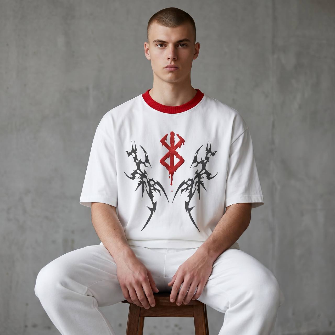 Gothic Tribal Oversized T-Shirt – White & Red Edition 🔥⚡ - MASTERPIECE