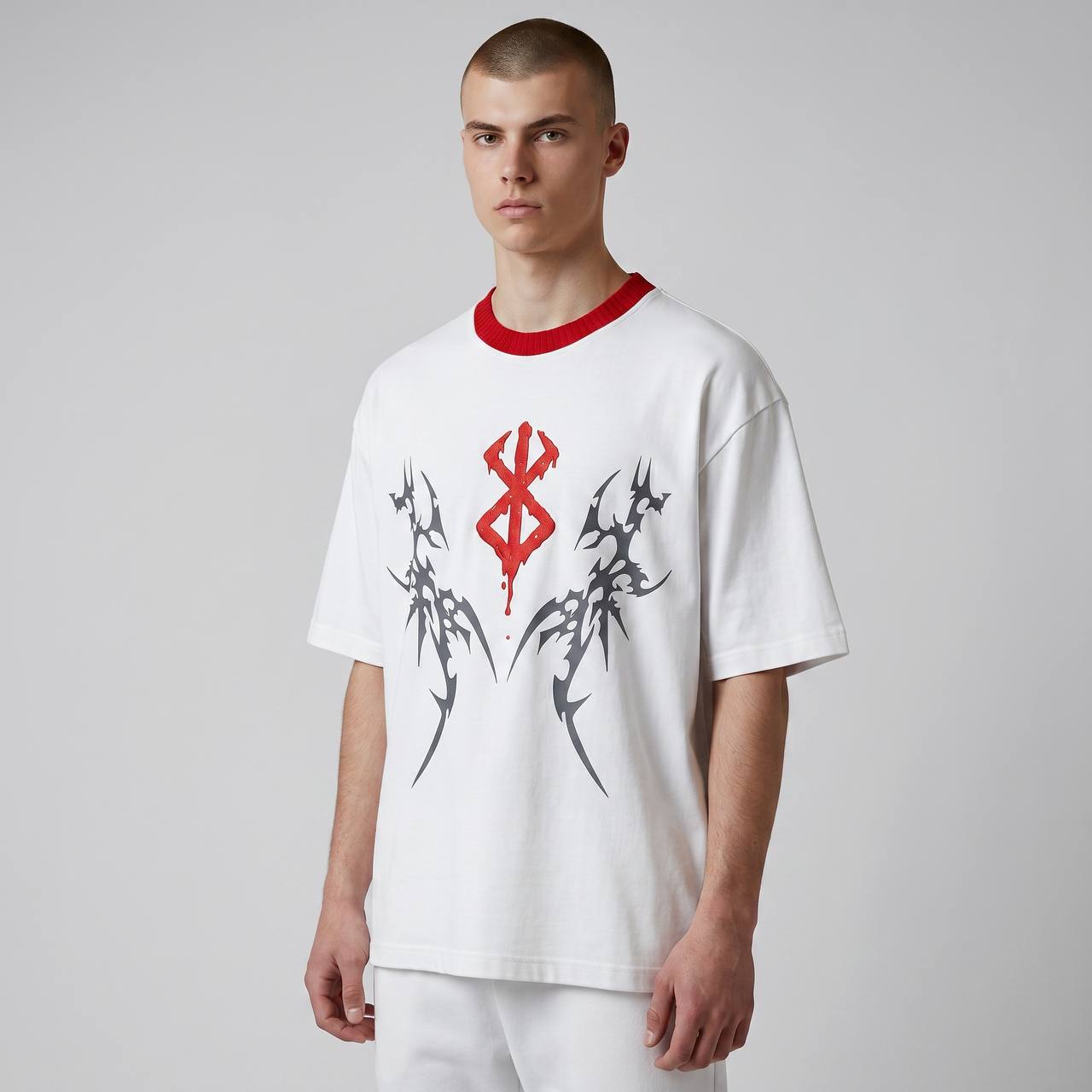 Gothic Tribal Oversized T-Shirt – White & Red Edition 🔥⚡ - MASTERPIECE