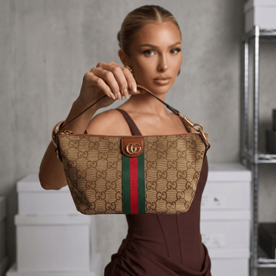 Gucci Beige GG Supreme Web Stripe Shoulder Bag 🤎💚❤️✨👜🔥 - MASTERPIECE