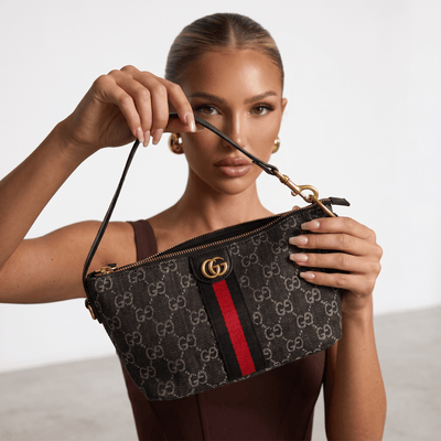Gucci Black GG Monogram Red Stripe Shoulder Bag 🖤❤️✨👜🔥 - MASTERPIECE