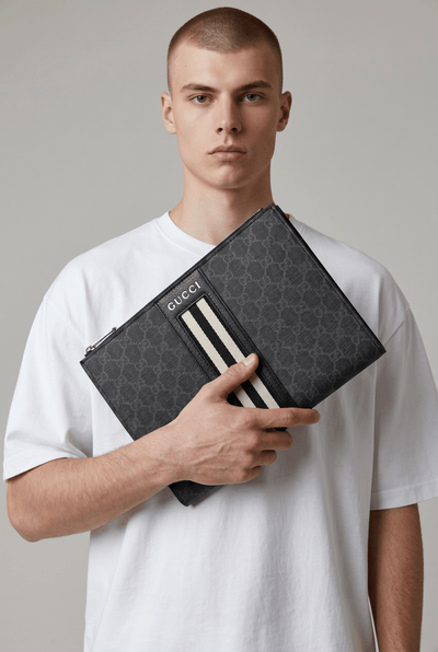 Gucci Black GG Monogram Striped Clutch 🖤🤍✨💼🔥 - MASTERPIECE
