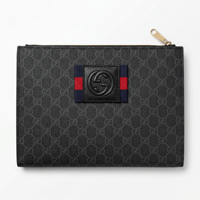 Gucci Black GG Supreme Web Logo Clutch 🖤✨🔴🔵💼🔥 - MASTERPIECE