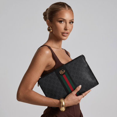 Gucci Black GG Supreme Web Stripe Clutch 🖤💚❤️✨💼🔥 - MASTERPIECE