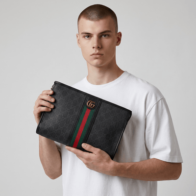 Gucci Black GG Supreme Web Stripe Clutch 🖤💚❤️✨💼🔥 - MASTERPIECE